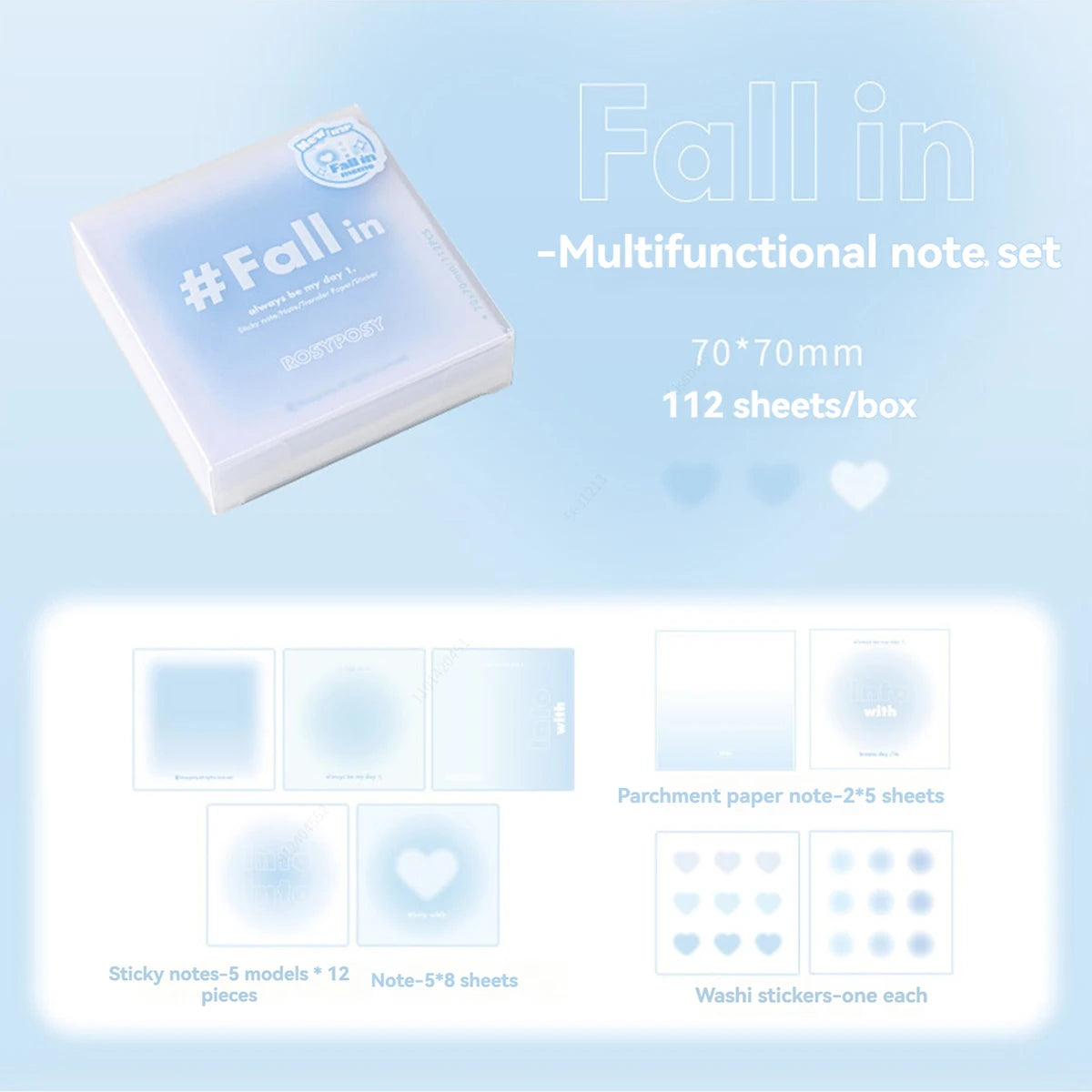 112 Sheets Multifunctional Self-Adhesive Sticky Notes Portable Notepad Easy To Paste Student Office Memo Stationery Supplies Qme blue