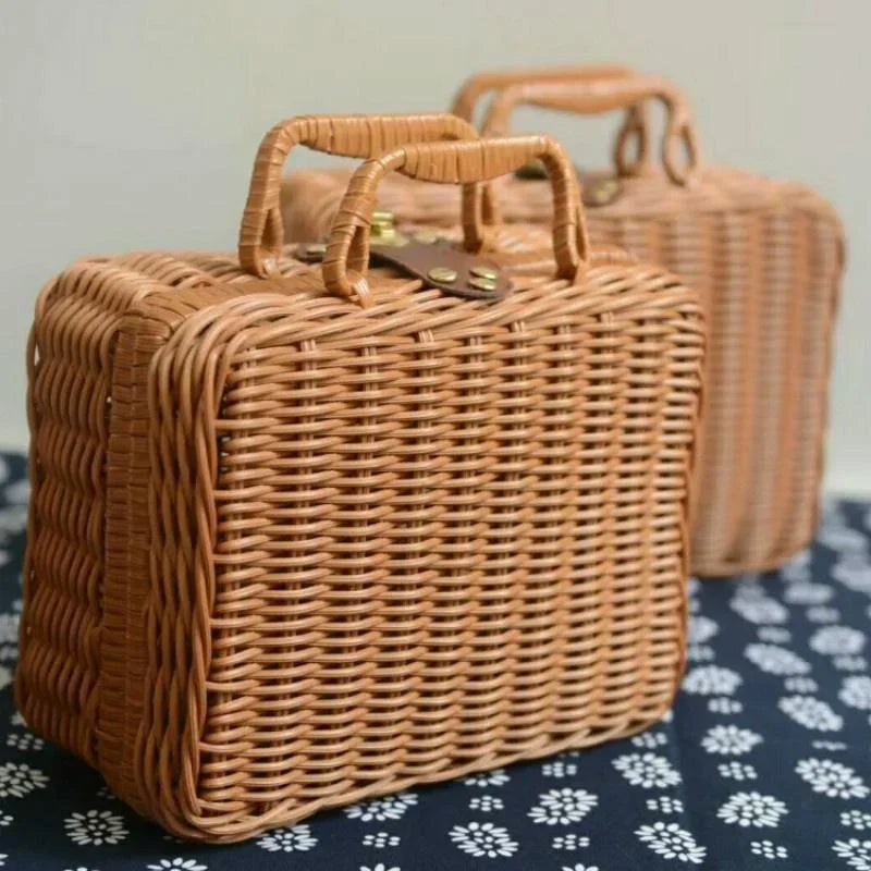 Rattan-like Finishing Box Woven Rattan Basket Retro Storage Qme