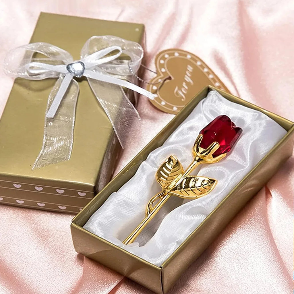 1pc Glass Rose Mini Crystal Flower Artificial Flowers Room Ornament Office Desktop Decoration Wedding Party Valentine's Day Gift Qme