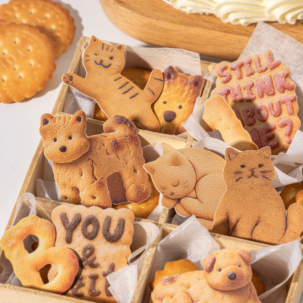 30 Sheets/Bag Realistic Biscuit Theme Hard Card Sticker for DIY Scrapbook Phone Case Notebook Decoration Craft Qme