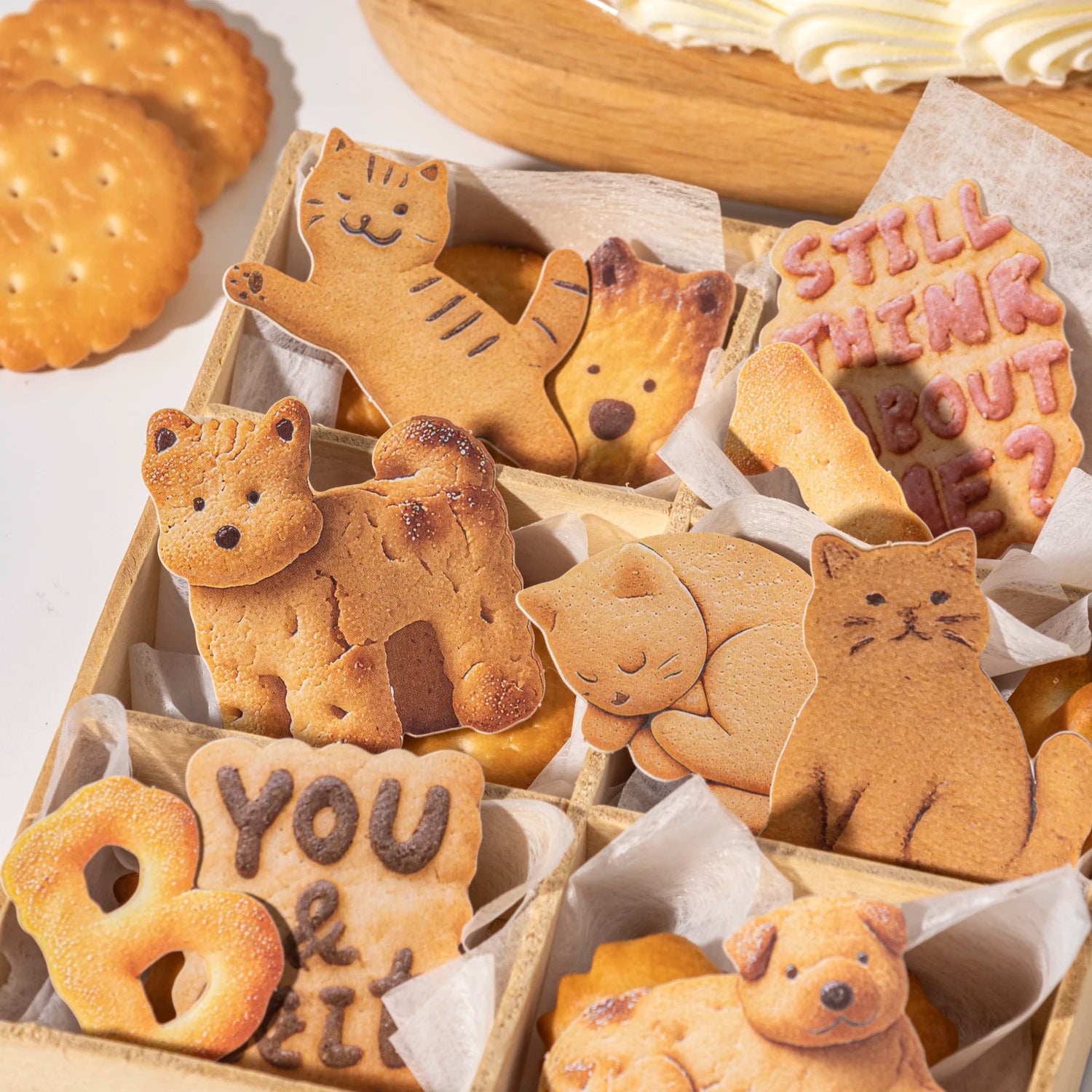 30 Sheets/Bag Realistic Biscuit Theme Hard Card Sticker for DIY Scrapbook Phone Case Notebook Decoration Craft Qme