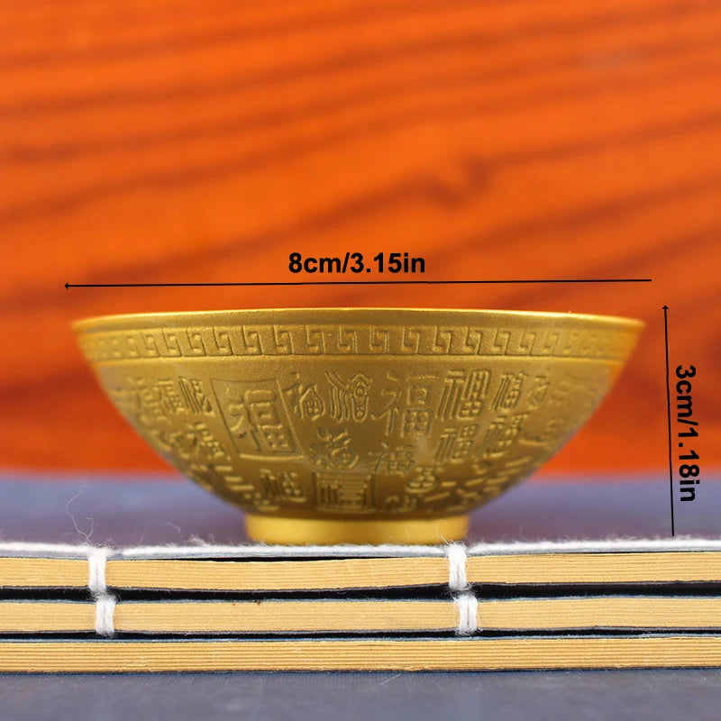 Blessing Bowl Golden Spiritual Decorative Fu Ornament Wealth Qme 1pc