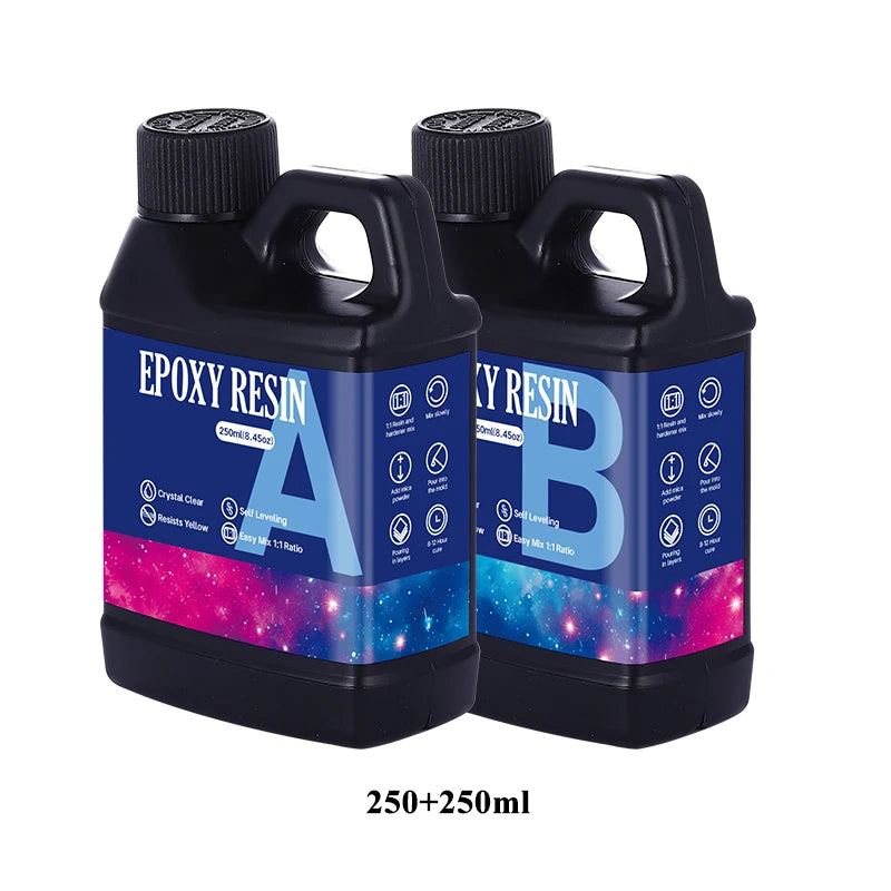 Fast Curing 1:1 Crystal Clear Epoxy Resin Kit Heat Resistant Casting Coating Resin for Art DIY Craft Jewelry Wood Table Top Qme 250ml 250ml