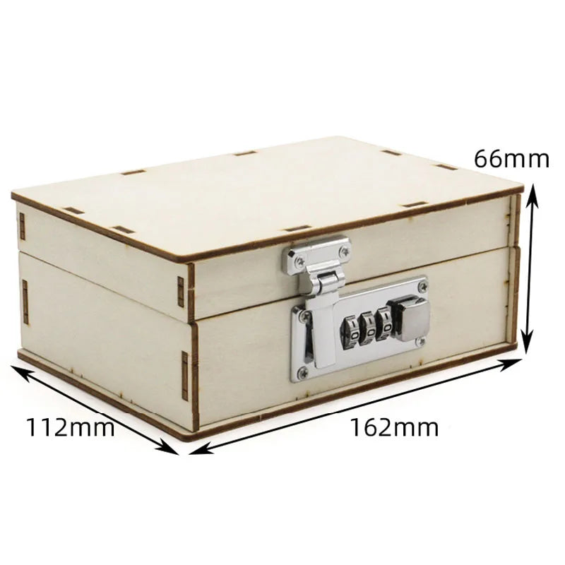 Treasure Box 3D Wooden Handmade Mechanical Password Box DIY Locked Engraved Password Box Birthday Gift Jigsaw Model Kit Qme Lockbox Kit L Size