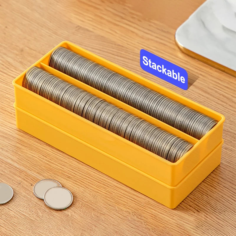 Coin Storage Collection Boxes Holder Transparent Plastic Case Qme
