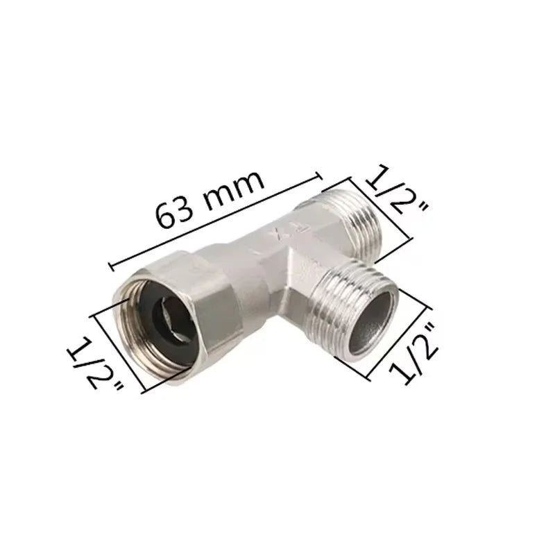 G1/ 2" Stainless Steel Way T-Adapter Bathroom Shower Valve Faucet Water Splitter Toilet Shower Spray Nozzle Converter Pipe Elbow Qme A
