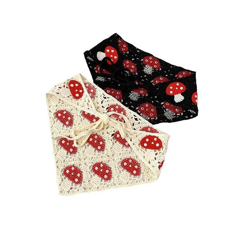 Korean Sweet Cute Handmade Crochet Hollow Triangle Headband Towel Women Spring and Summer Travel Literary Photo Hair Scarf Qme