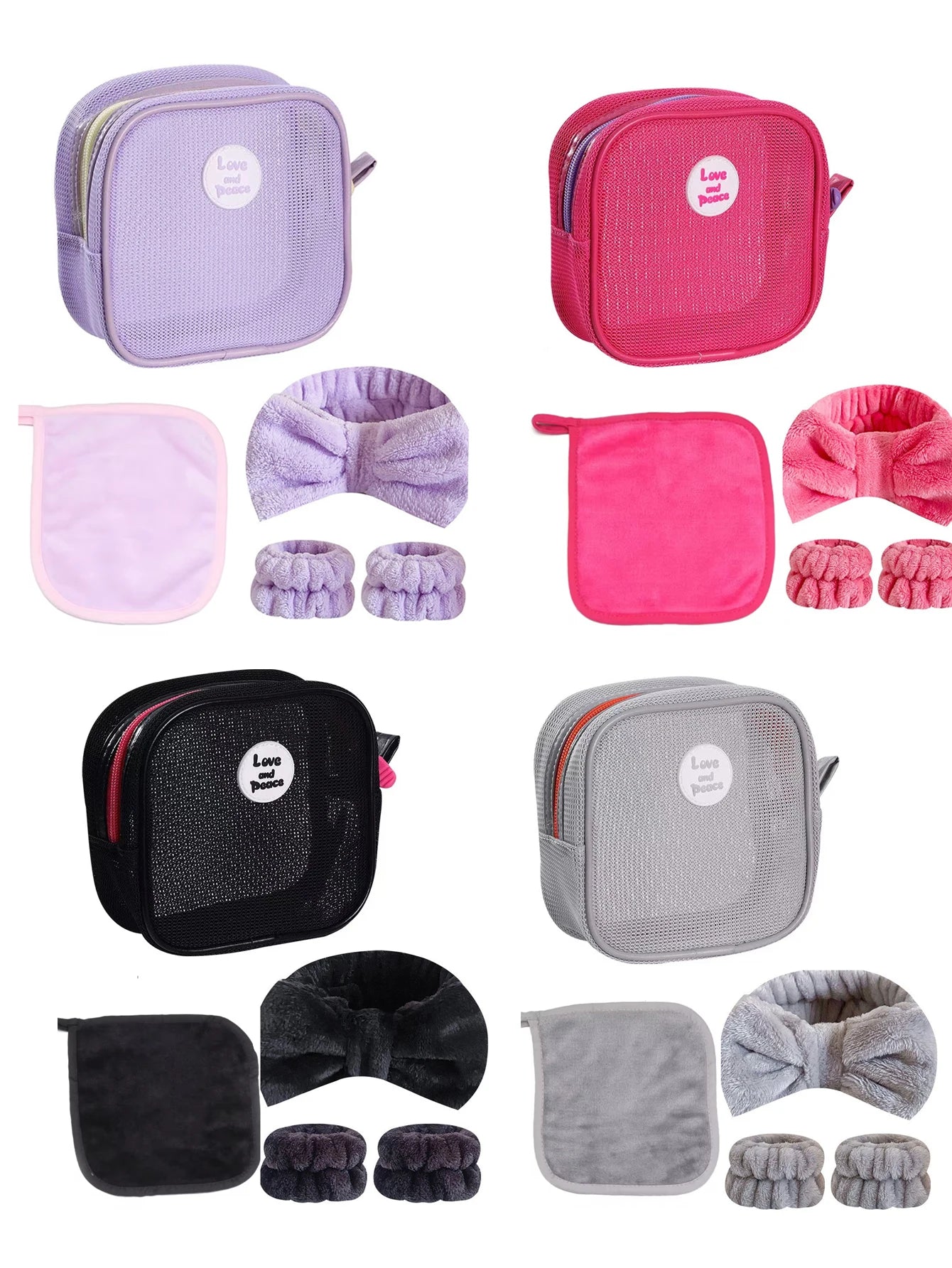 1 Face Wash Headband 2 Wristbands Makeup Removal Towel Cosmetic Bag Qme