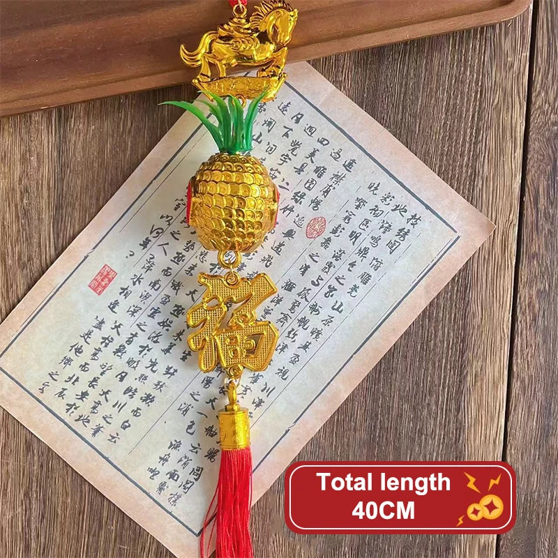 Chinese Year 2026 Celebration Decor Horse Red Gold Pineapple Hanging Qme A10