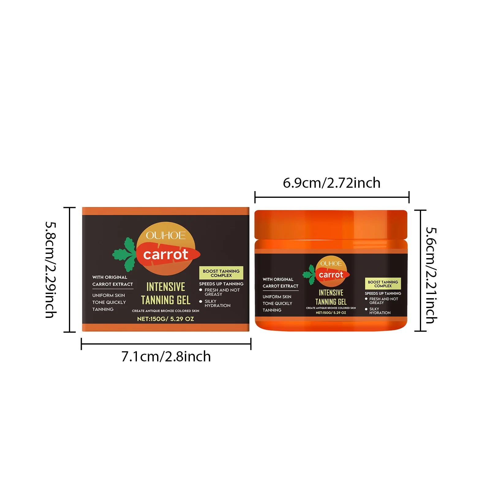 Carrot Tanning Gel Hydrating Lightweight Fast Absorbing Bronzing Gel Moisturizing Natural Sunless Tan Enhancer for Face & Body Qme