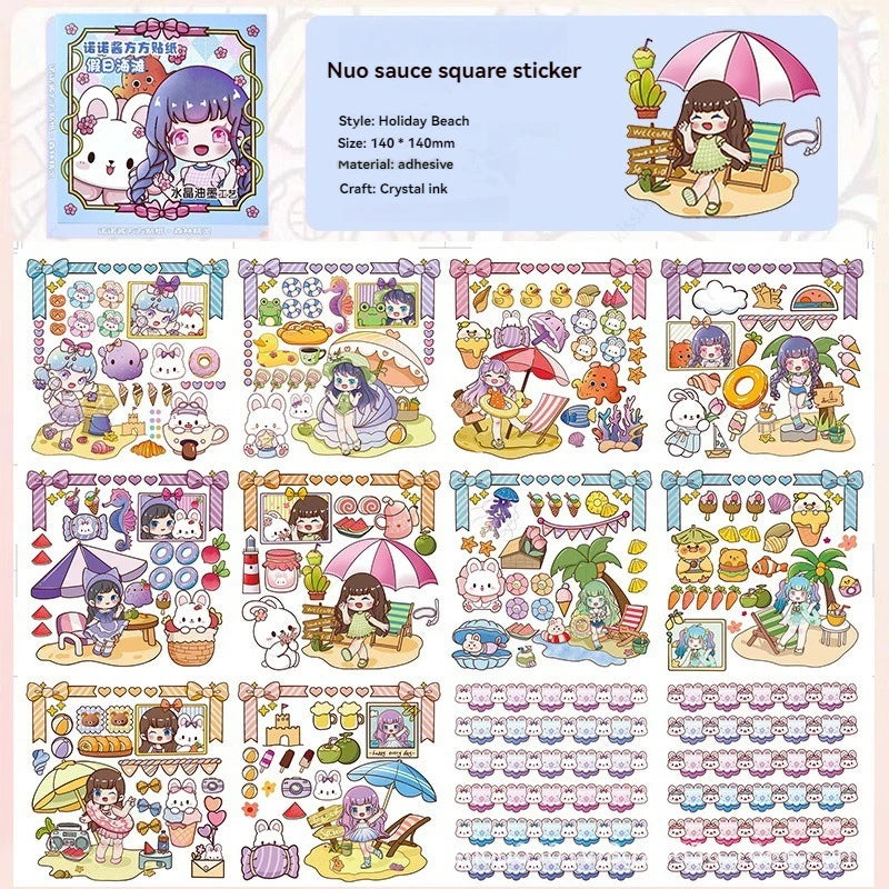 Cute Stickers Cartoon Ins Style Girls and Children and Paper Handbook Stickers Decorative Materials Hand-cut Kids Sticker Qme holiday beach