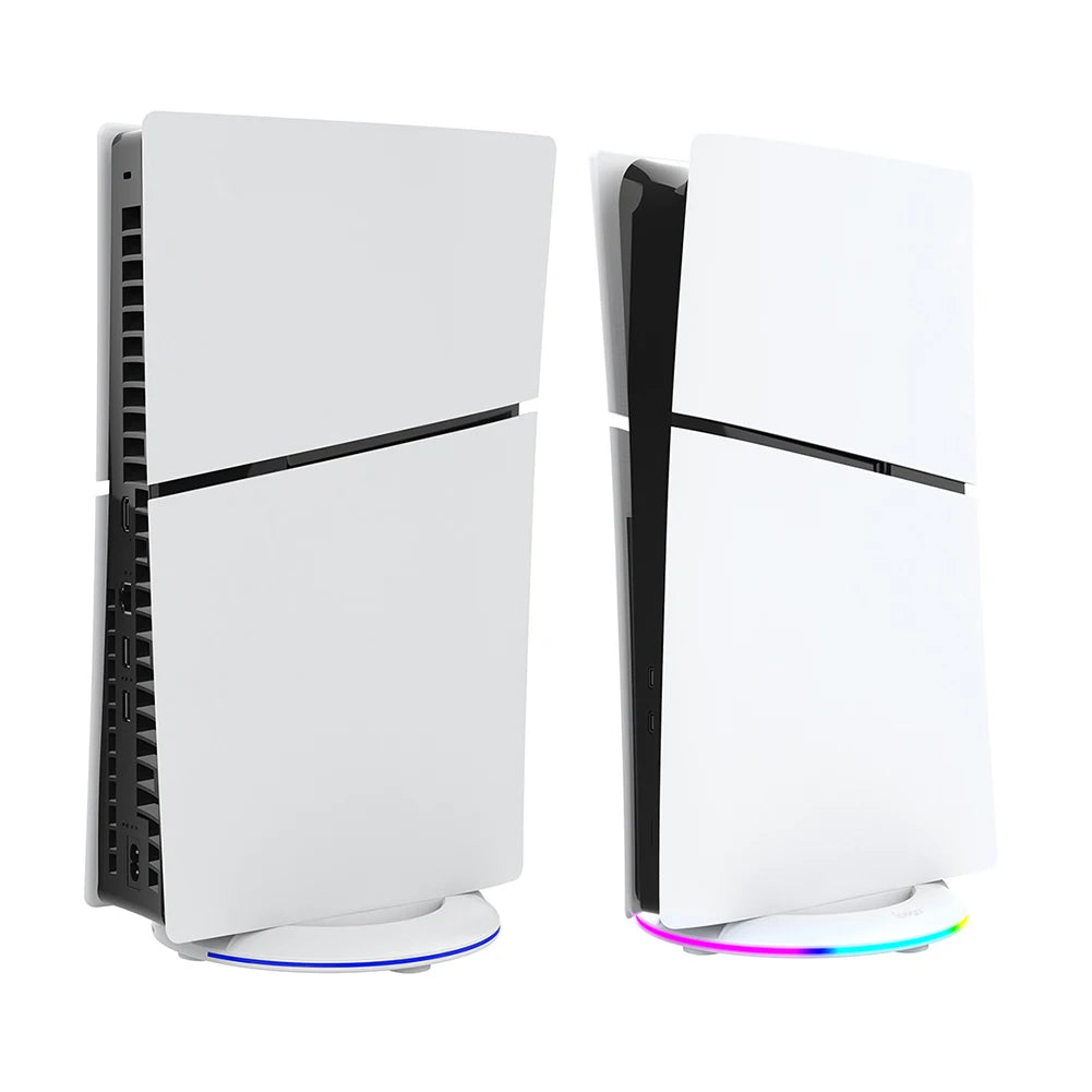 RGB Vertical Stand with Anti-Slip Pad Game Console Base Stable for PS5 Slim Console for PS5 Slim Disc/Digital Version Qme