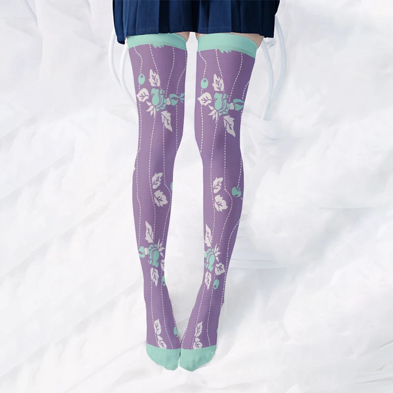 Sweet Cute Loli JK Stockings Fashion Girl 3d Printing Pink Purple Qme style2 One Size