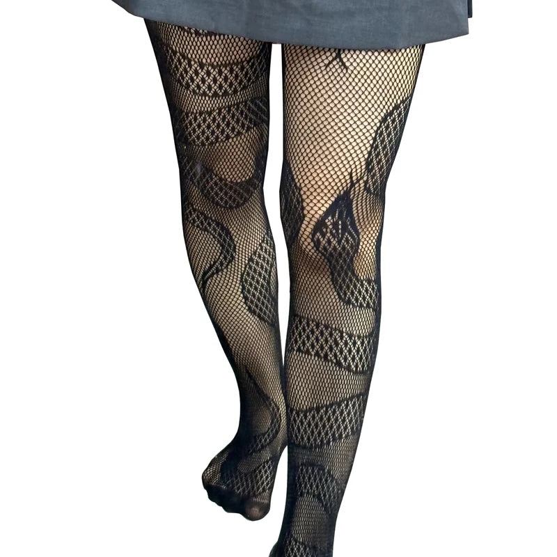 Y2K Women Gothic Hollow Out Pantyhose Lolita Thigh Fishnet Stockings Qme