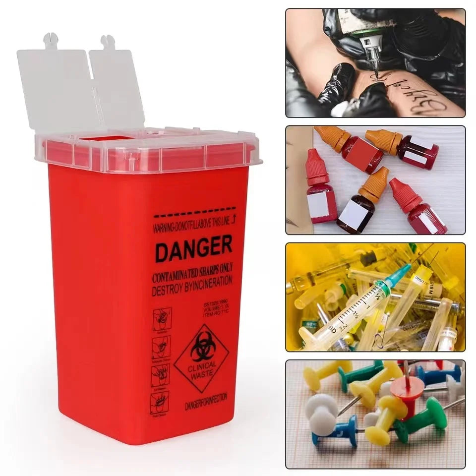 One 1L Capacity Sharps Container Medical Needles Bin Biohazard Tattoo Piercing Disposal Collect Box Tattoo Artist Waste Box Qme