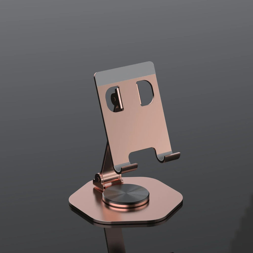 Metal Foldable and Portable 360 Degree Mobile Phone Desktop Bracket for Lazy Tablet Computer Aluminum Alloy Support Bracket Qme YY-020 Rose Gold