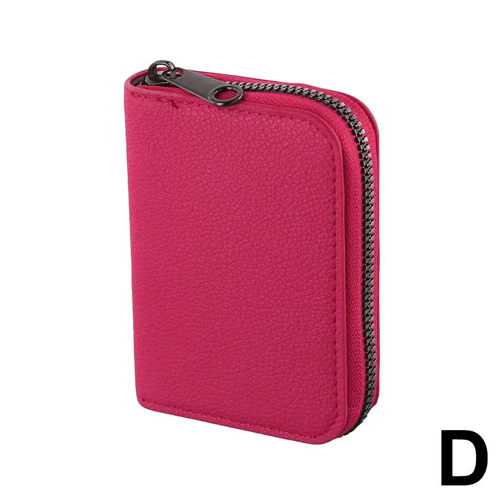 Multi Slot Card Holder Vintage Small Wallet Women Men Business Bank Credit Card Bag Male Coin Pouch Solid Leather Zipper Wallet Qme Rose Red
