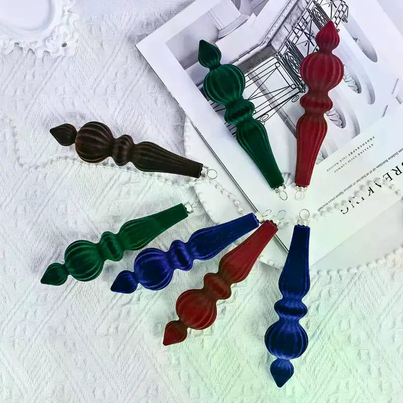 6Pcs Flocked Velvet Christmas Gourd Pendant Plastic Shatterproof Christmas Cone Ball Set Reusable Xmas Tree Hanging Ornaments Qme