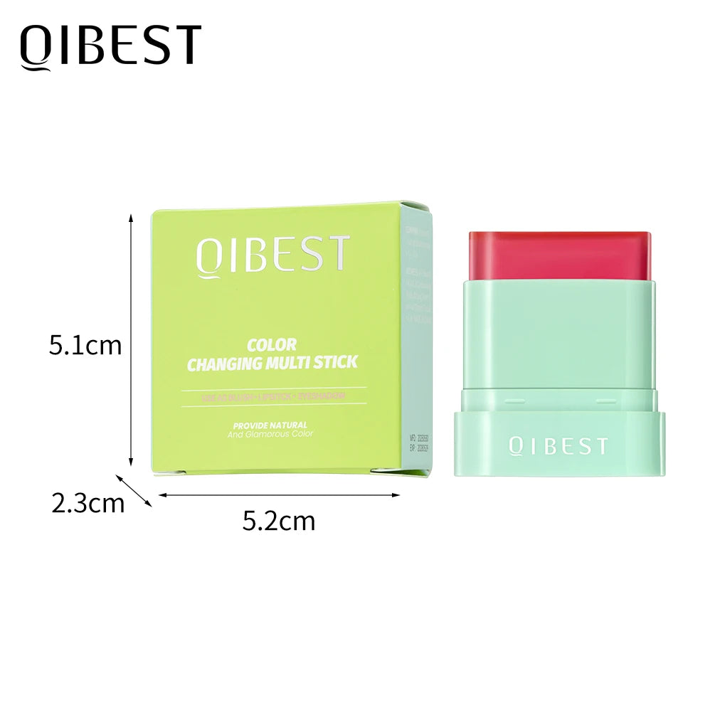 QIBEST 3 Colors Jelly Blush Stick Lip Balm Eyes 3-in-1 Multi-Use Matte Blush Moisturize Brighten Lipstick Watercolor Cosmetics Qme