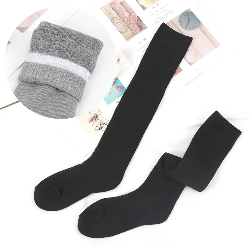 Winter Men's Knee Long Socks Harajuku Wool Keep Warm Longer Stocking Compression Terry Cycling Socks Cotton Thicken Sokken Gift Qme