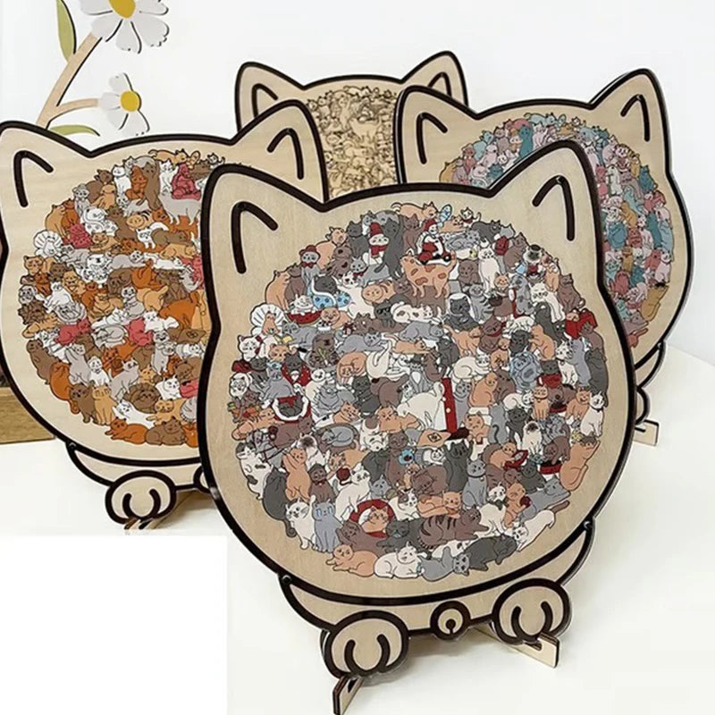 135-Piece Morandi Color Cat-Shaped Wooden Jigsaw Puzzle Irregular Cats Shaped Animal Pieces For Home Decor & Party Games Gifts. Qme
