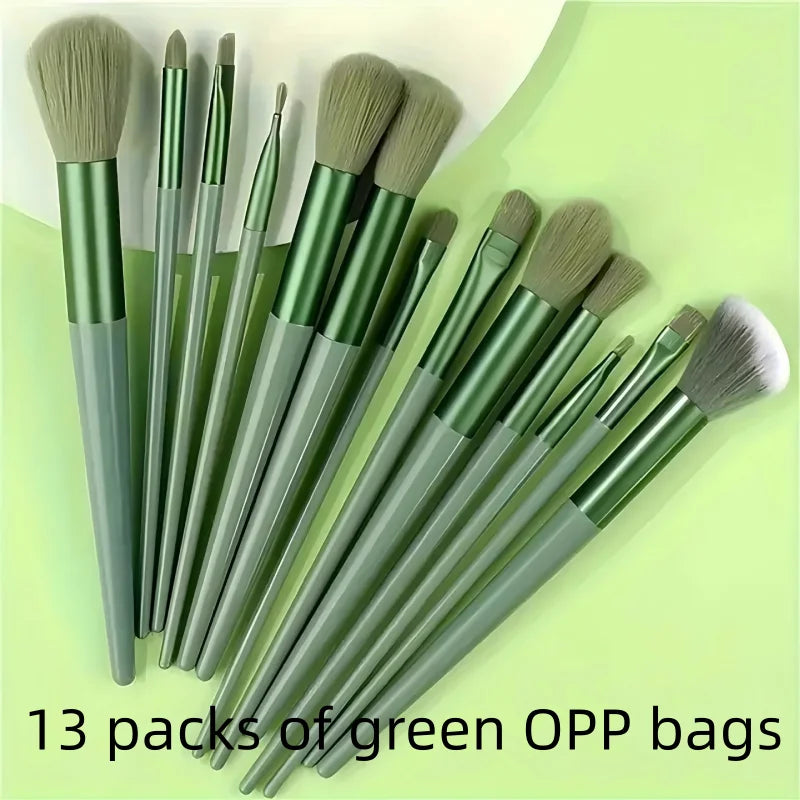 13pcs Professional Makeup Brush Set Soft Fluffy Cosmetic Brushes for Foundation Powder Eyeshadow Blending Beauty Tools Qme 13pcs green opp