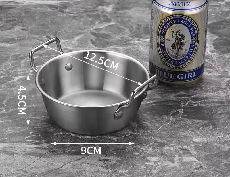 304 Stainless Steel Double Ear Snack Plate Gold and Silver Seasoning Sauce Dipping, Pickle Plate Qme Slive