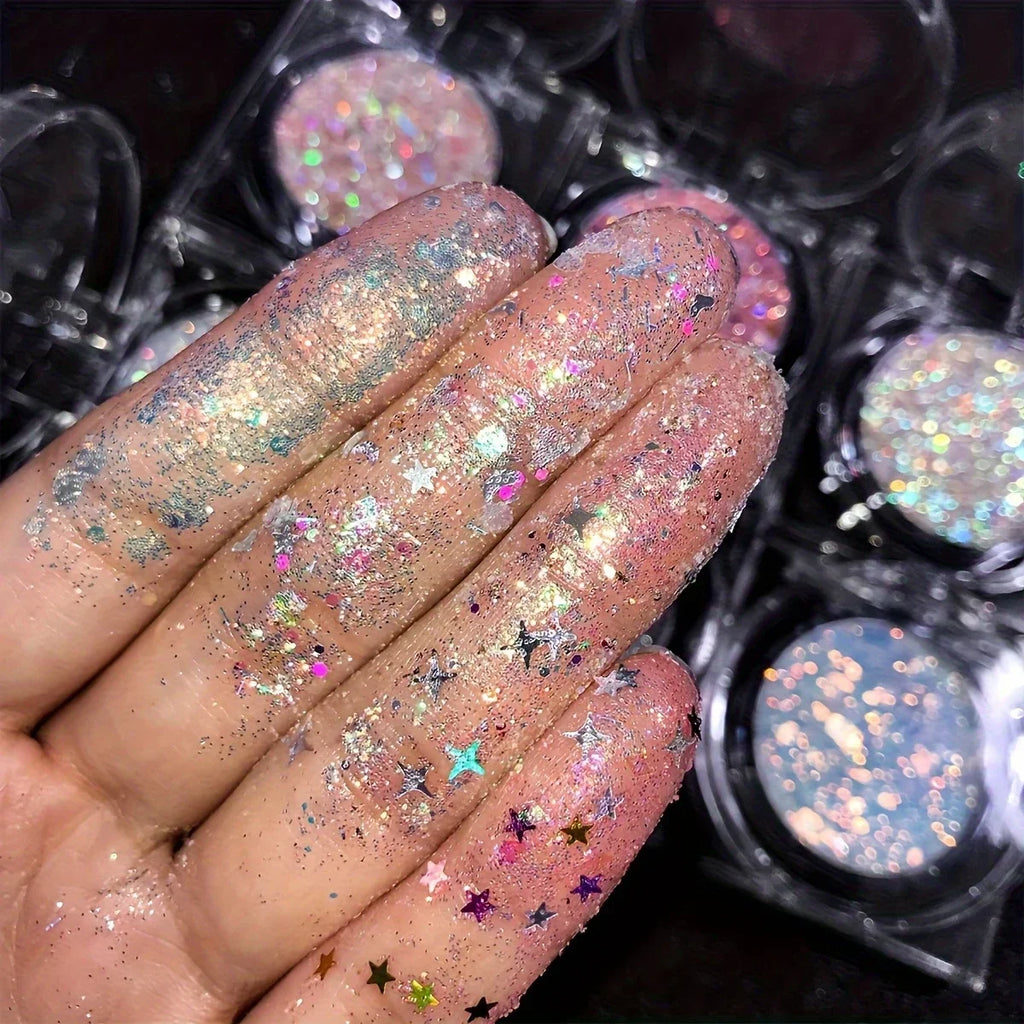 Monochrome Glitter Eyeshadow Mermaid Shimmer Compact Portable Qme