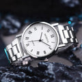 New Men's Fashion Business Steel Strip Watch Trendy High Beauty Quartz Watch Decorative Gift Watch Qme WHITE