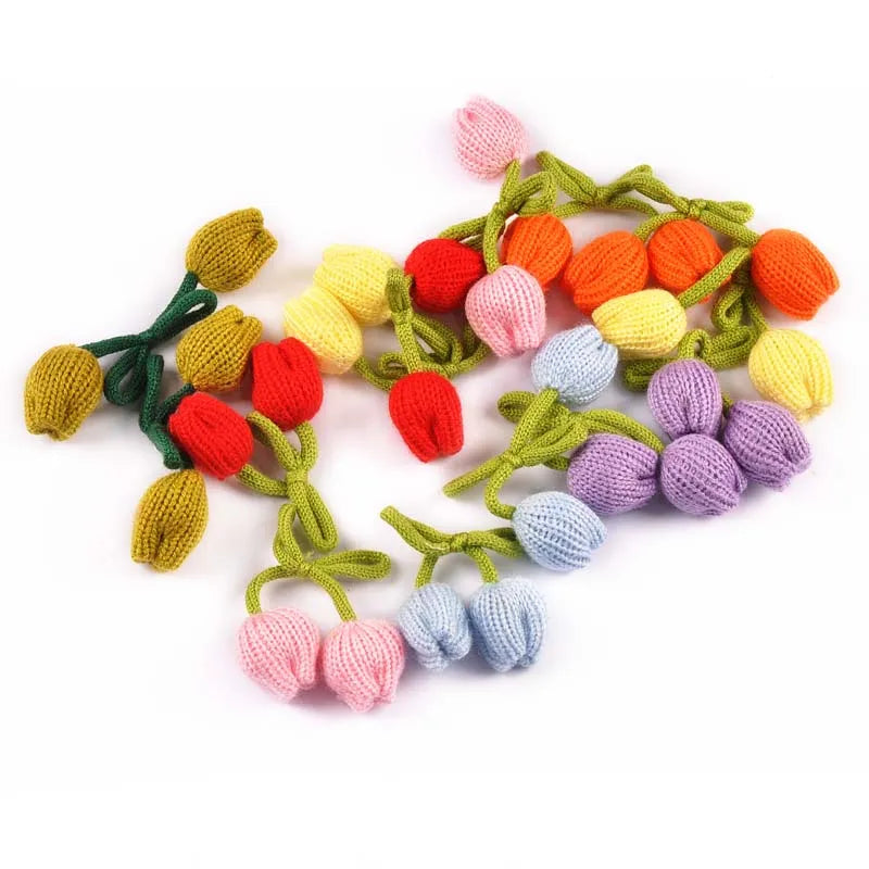 6pcs 50x50mm Tulip Knitting Flowers For DIY Hairband Pillows Bags Decorative 3D Flowers Clothing Accessories Without Gum cp3819 Qme