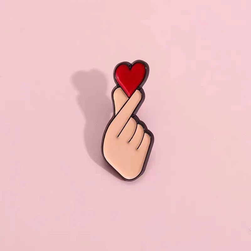 Cartoon Enamel Pin Gesture Heart Badge Jewelry Love Men Women Backpack Hat Lapel Brooches Accessories Wholesale Friends Gifts Qme