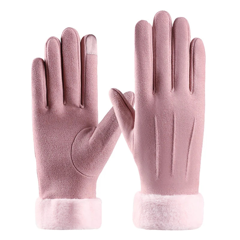 Autumn Winter Warm Suede Gloves Velvet Thickened Plush Decor Cuff Qme A4