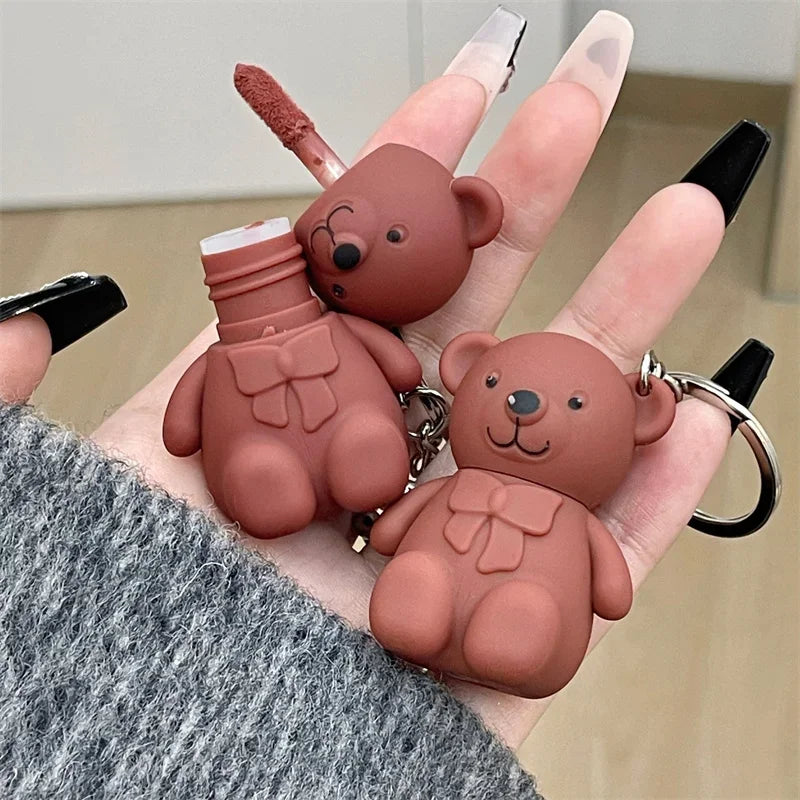 Matte Velvet Lipglaze Waterproof Long Lasting Cute Bear Lipglosses Silky Smooth Liquid Lipstick Makeup Sexy Women Lip Balm Gift Qme