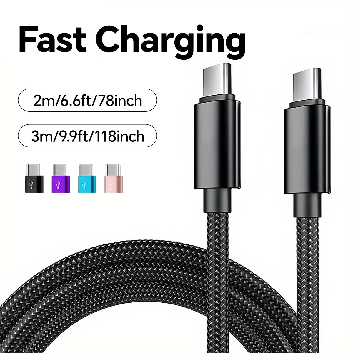66W USB C To Type C 1m 2m 3m PD Quick Charger Data Cord Fast Charging Cable Nylon Braided Data Cable for Samsung Xiaomi IPhone Qme