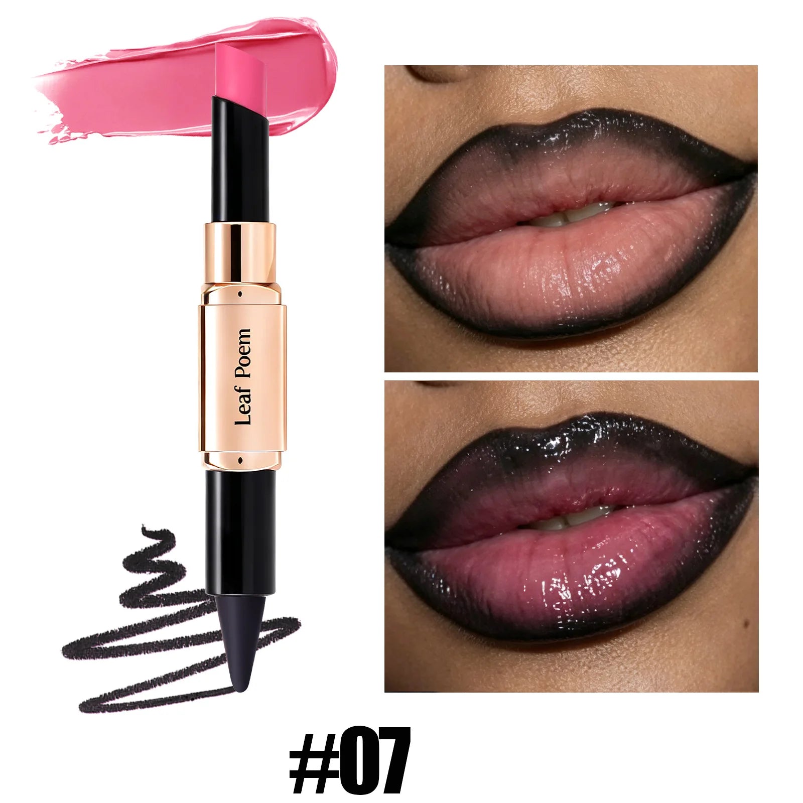 2-in-1 Ultra Fine Lip Liner Velvet Matte Dark Purple Mirror Lipstick Waterproof Non Sticky Contouring Tint Outline Lip Makeup Qme 07