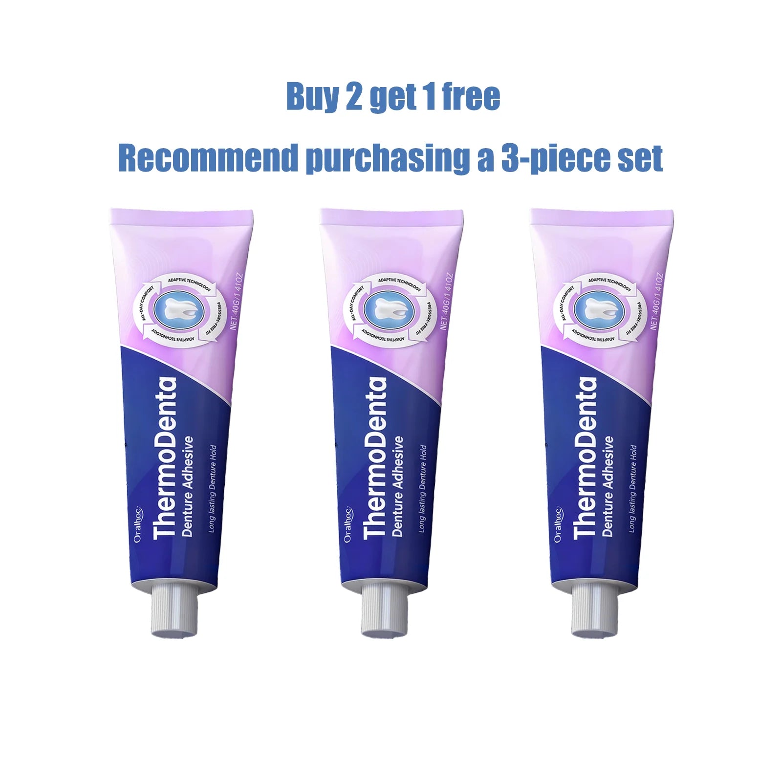 Oralhoe Thermoplastic Denture Adhesive Glue for Upper & Lower Denture Waterproof Chewing Comfortable Dentures Fixing Cream 40g Qme 40g x3