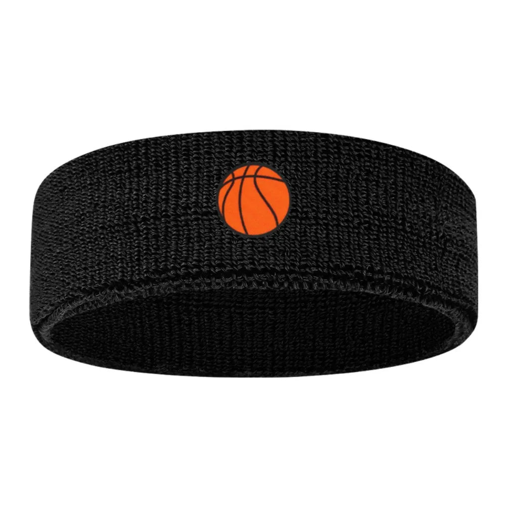 Sweat Absorbing Cartoon Sports Headband Polyester Wicking Hairband Qme Basketball Black