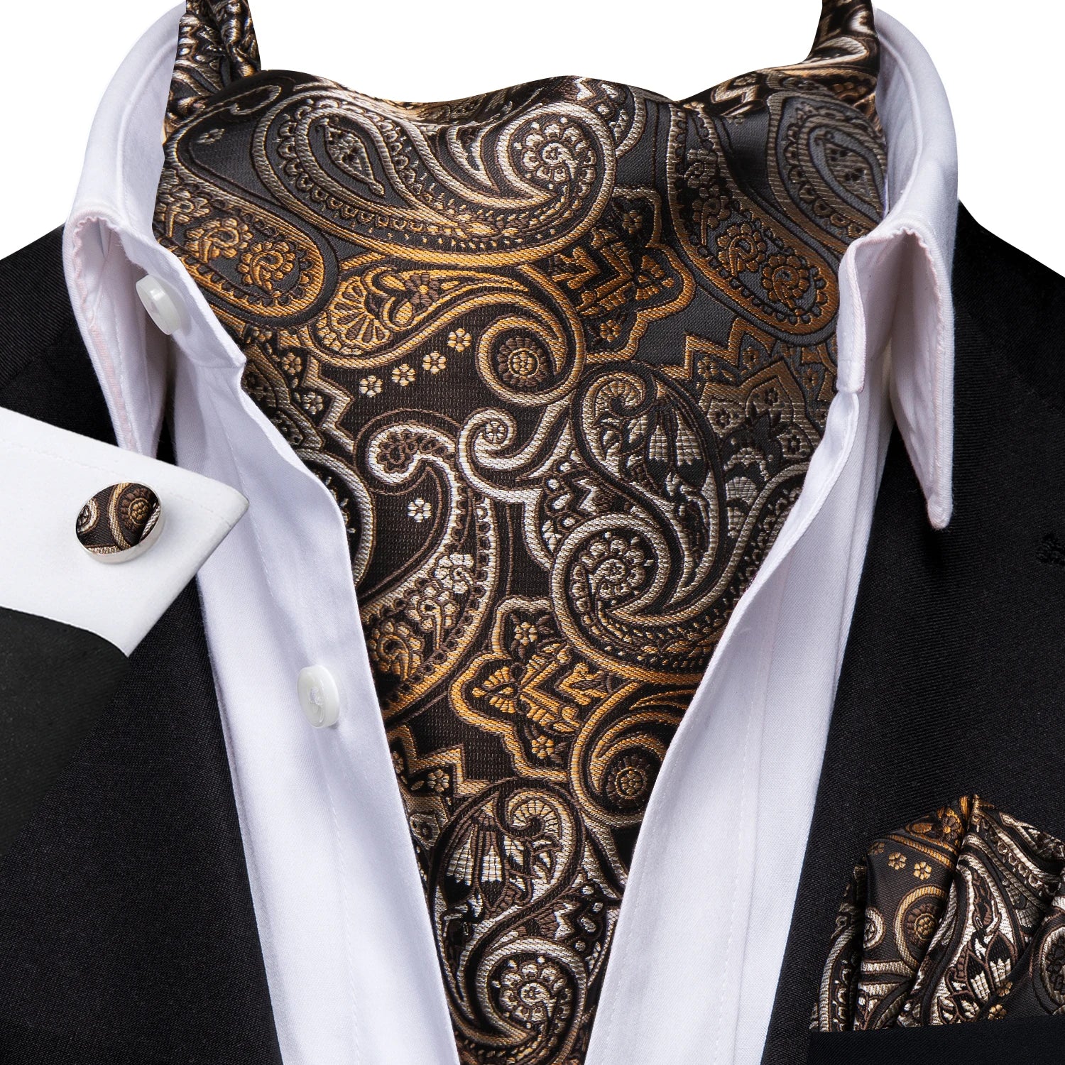 Men's Ascots Fashion Luxury Paisley Cravat Set with Cufflinks and Handkerchiefs for Daily Casual Outing Qme LDAS1175