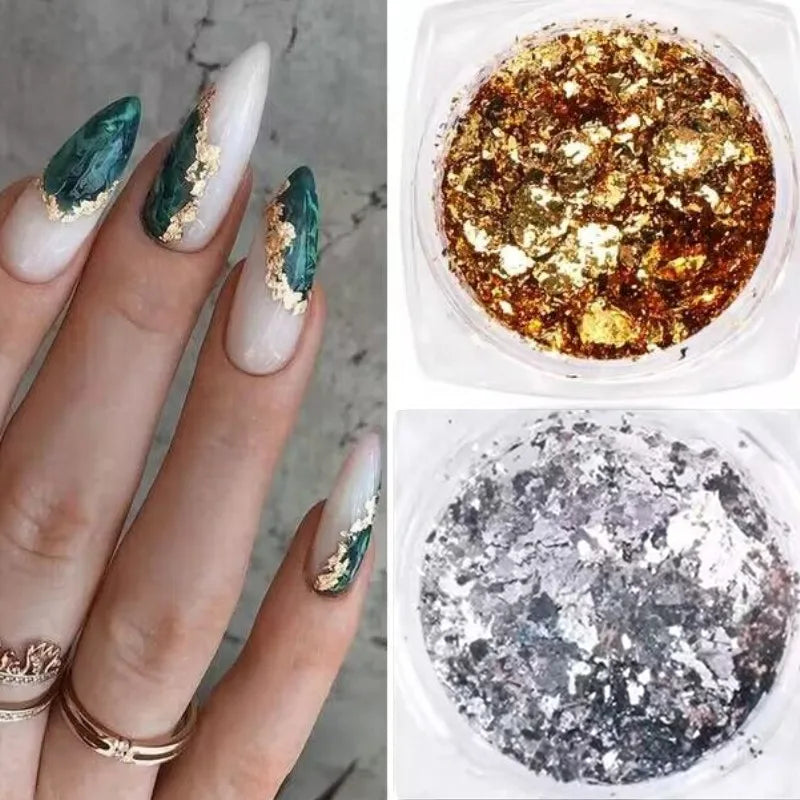 Golden Foil Flakes Nail Foils Gold Art DIY Arts Crafts Epoxy Tumbler Qme 2 pcs