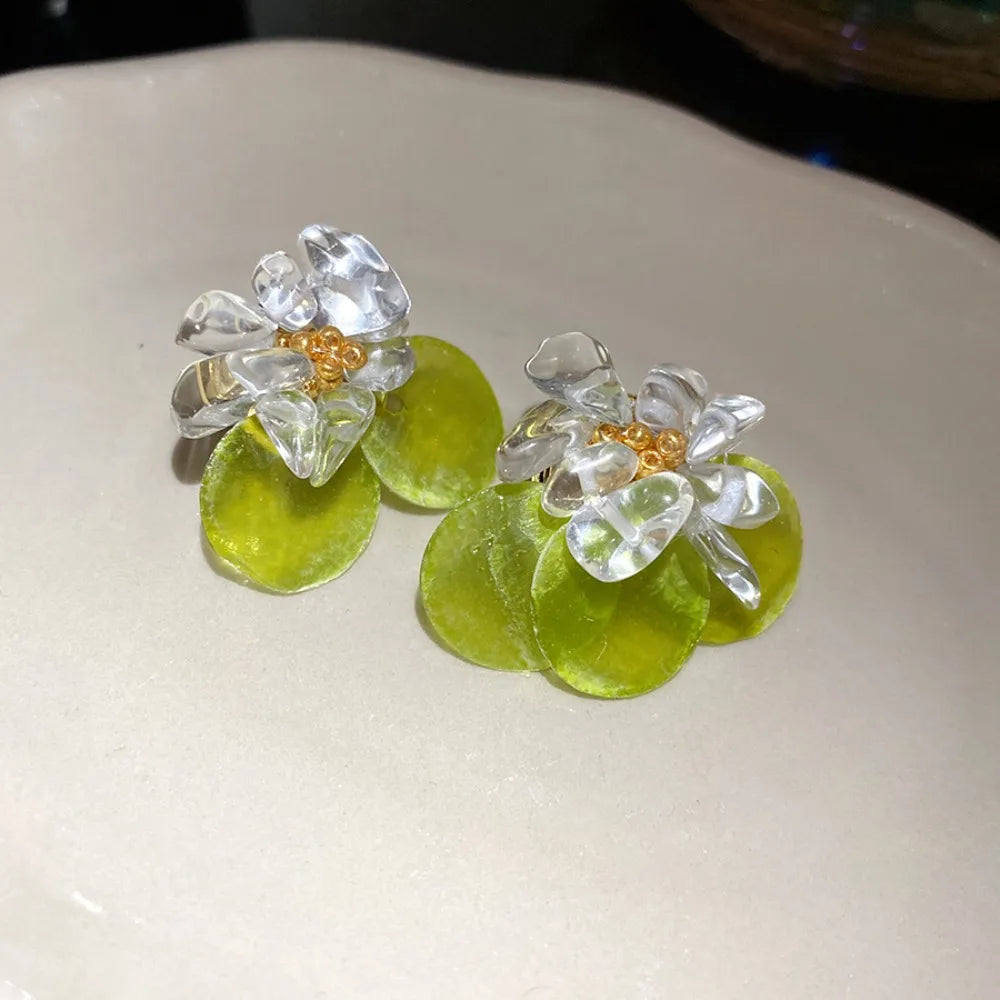 Fashion Beach Summer Shell Stud Earrings Bohemian Exaggerated Shell Drop Earrings Pendant Scallop Pendant Ear Studs Girl Qme Green