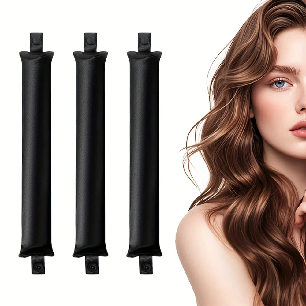 Heatless Curling Headband Overnight Curls Satin No Heat Hair Rollers Qme Black