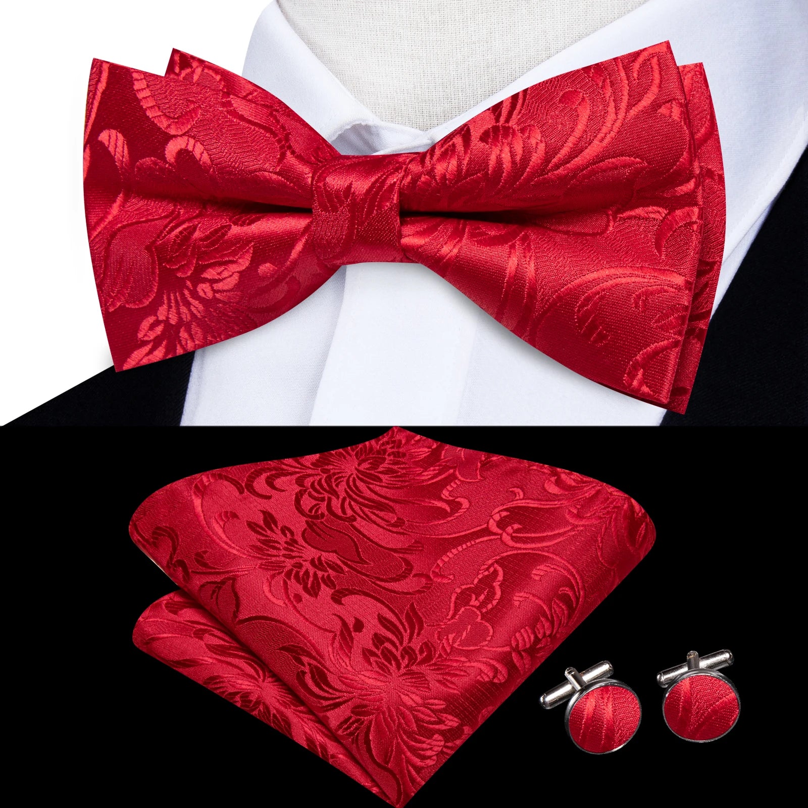 Mens Pre-tied Bowtie Red Yellow Pink White Floral Stripes Bow Tie Qme LDLH2671