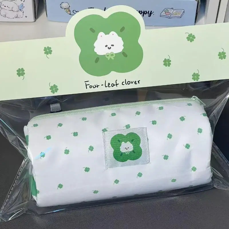 Sizeable Cute Four-leaf Clover Kitten Pencil Case Organizing Qme A1