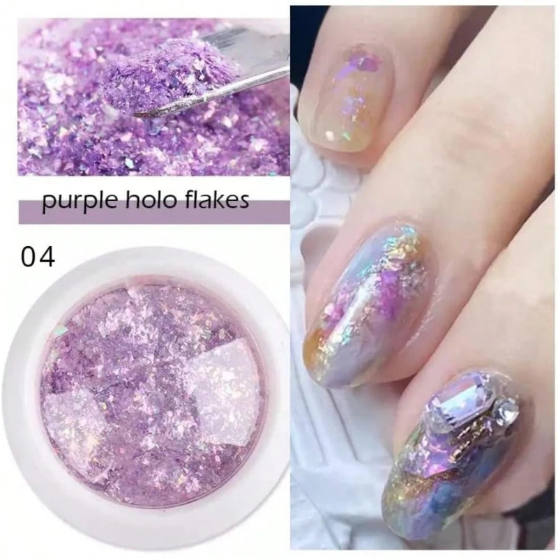 Nail Art Glitter Powder Polarized Opal Iridescent Reflective Ice Qme purple