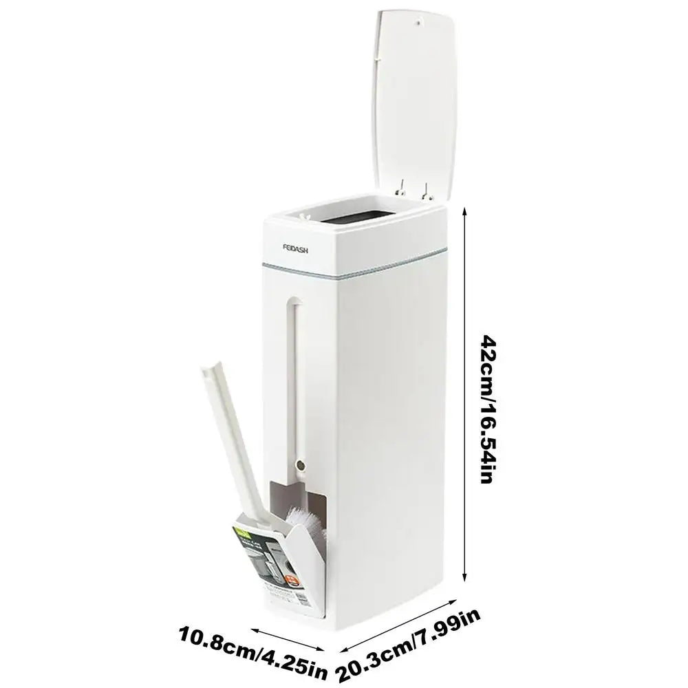 Trash Can Bathroom Trash Can Toilet Brush Combo Save Space Small Trash Can Lid Bathroom Accessories Narrow Garbage Can Qme White