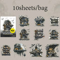 10 Sheets/Bag Gothic Abandoned City Scenery Stickers for Scrapbooking Planner Notebook DIY Phone Case Decoration Office Gift Qme 1