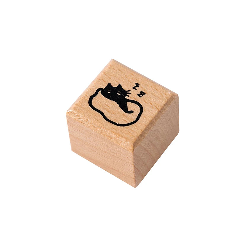 Cute Little Black Cat Decoration Stamp Retro Wooden Rubber Stamps for Scrapbooking Stationery DIY Decorative Craft Standard Seal Qme F