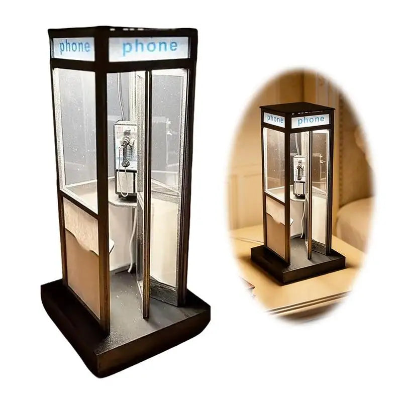 Phone Box Decorative Night Light Retro Vintage Tall Phonebooth Lamp Qme