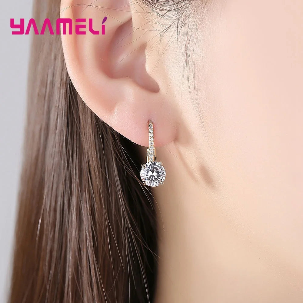 Exquisite Bright Crystal Gold Color 925 Sterling Silver Color Earrings Fashion CZ Rhinestone Jewelry For Women Wholesale Brincos Qme