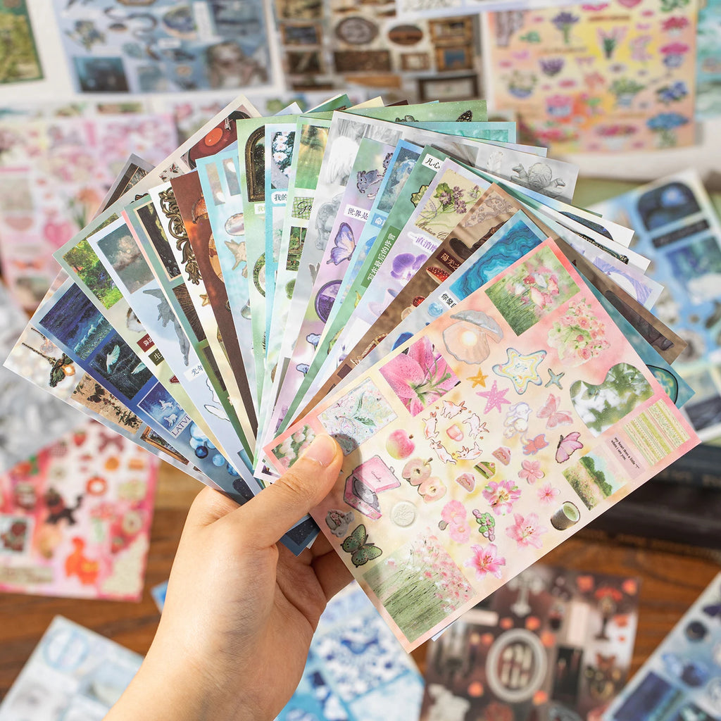 30/60 Sheets Cute PET Die cut Stickers book Retro Cartoon Handmade Scrapbooking Handbook Material Phone Stickers Kids Gift Qme
